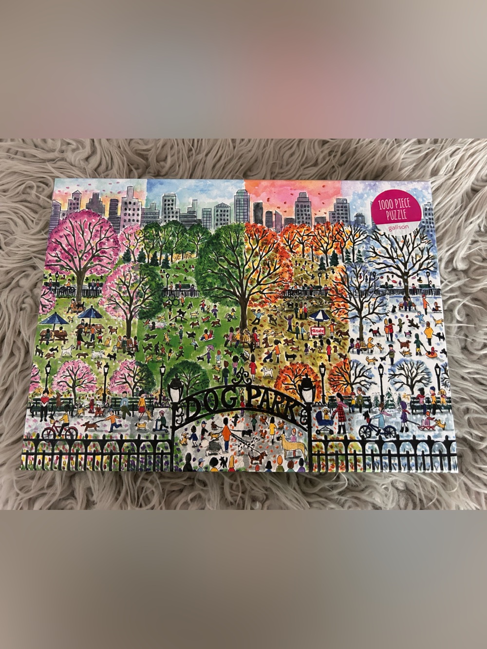 Dog Park Seasonal Scene 1000-Piece Jigsaw Puzzle - Colorful Park Illustration